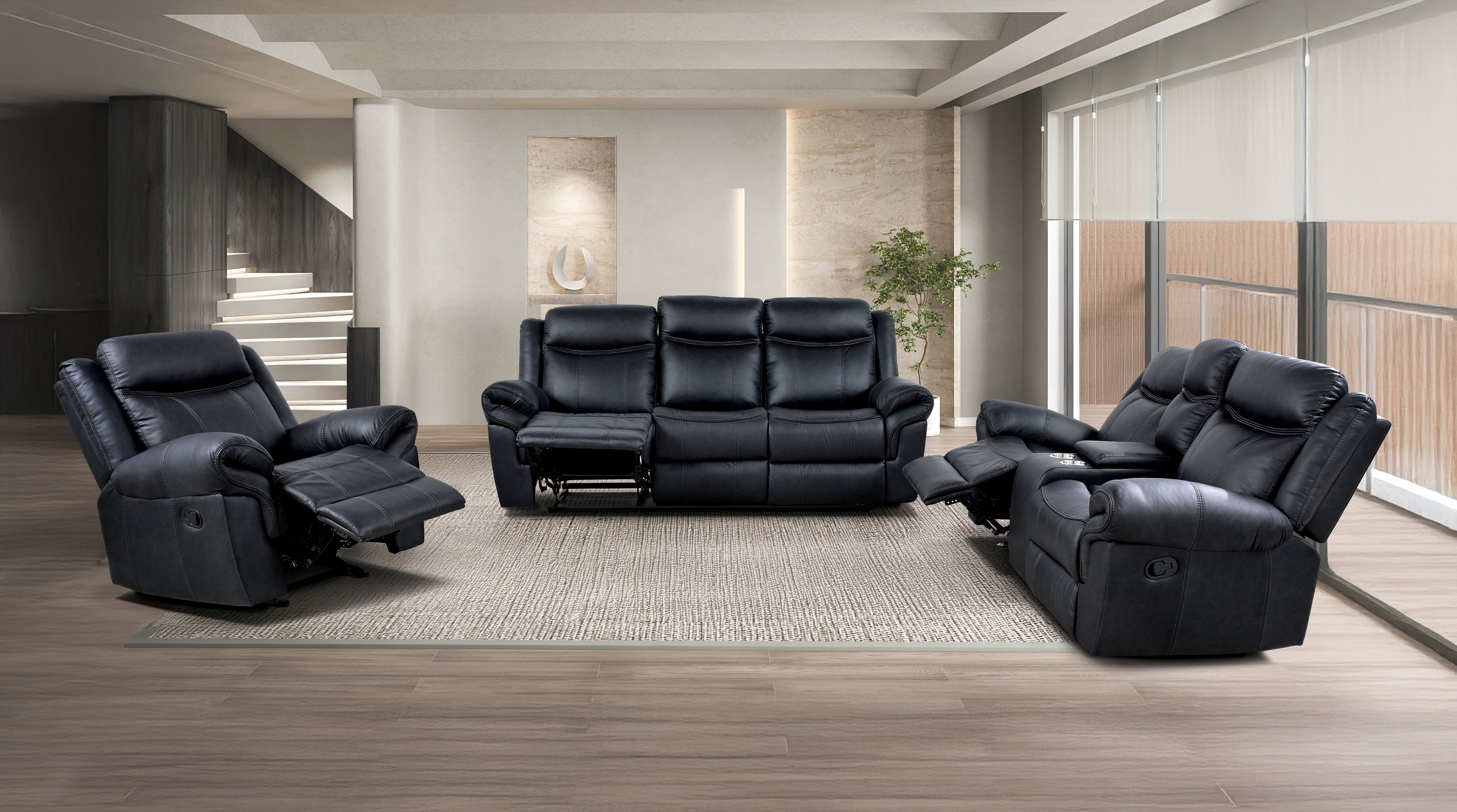 Agata Black Reclining Sofa and Loveseat Set