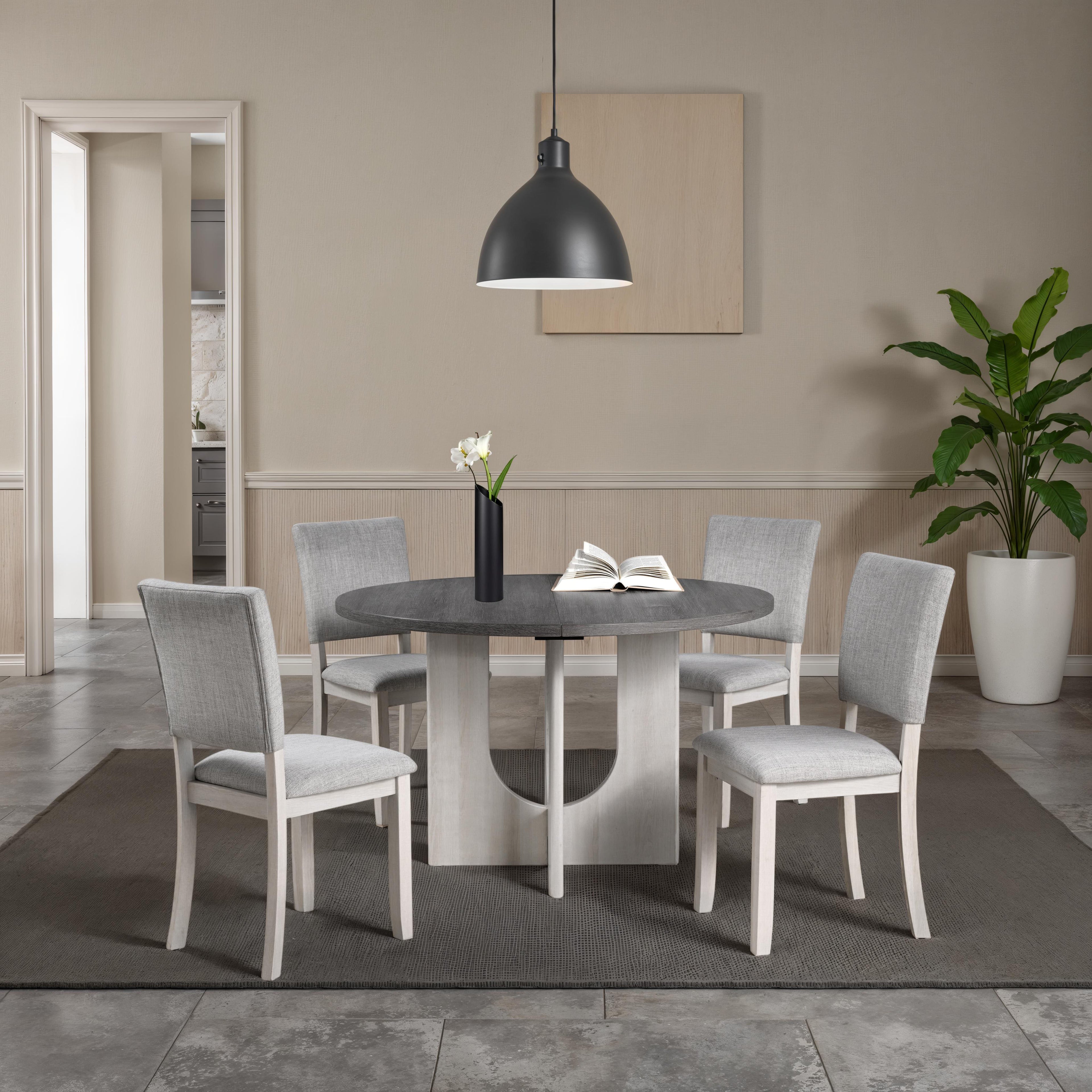 Oberto Gray 5-Piece Round Dining Set