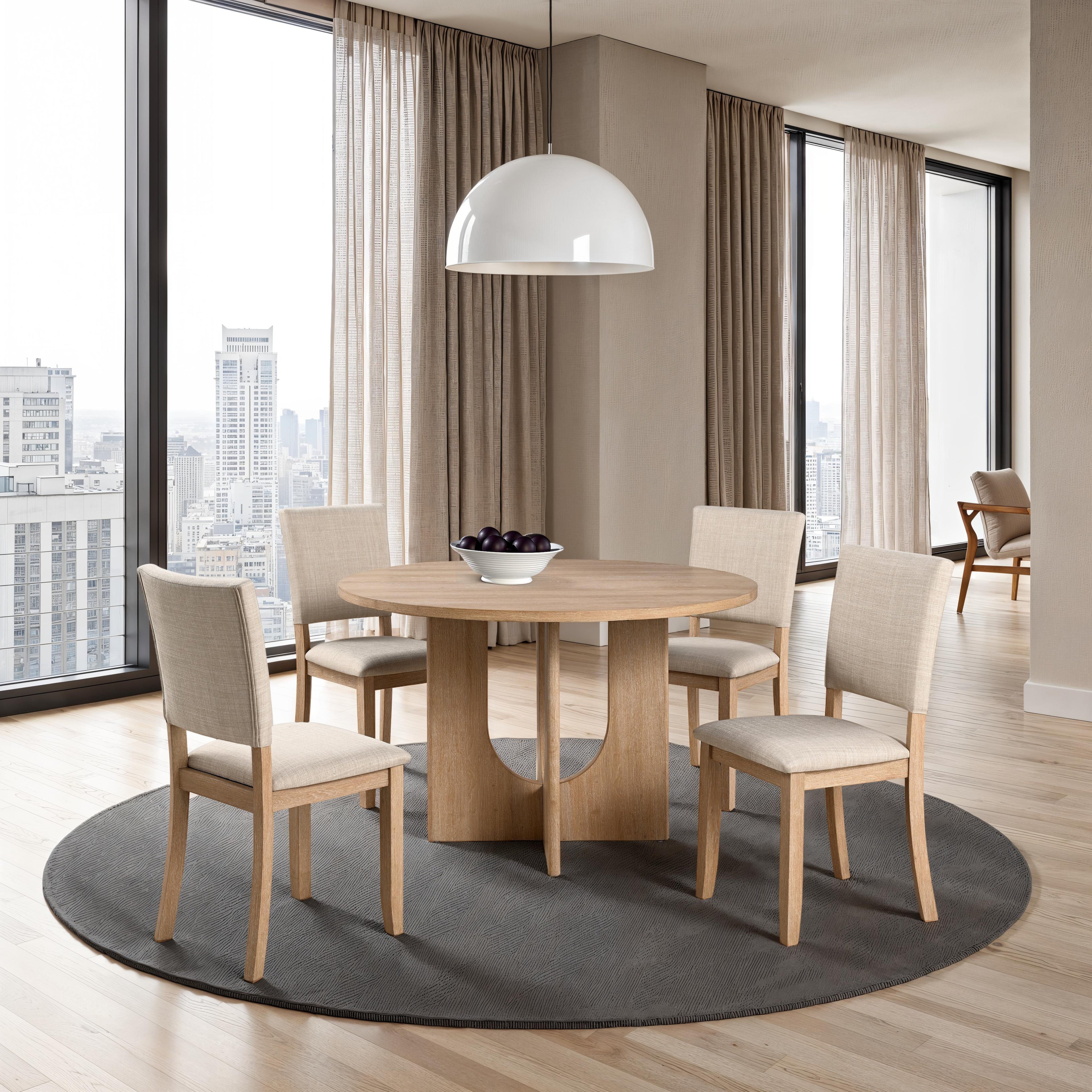 Oberto Natural 5-Piece Round Dining Set